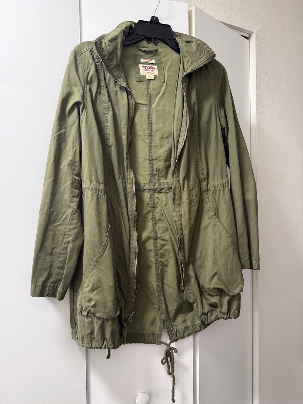 Mossimo Supply Co. Olive Green Jacket with Red Logo Labels